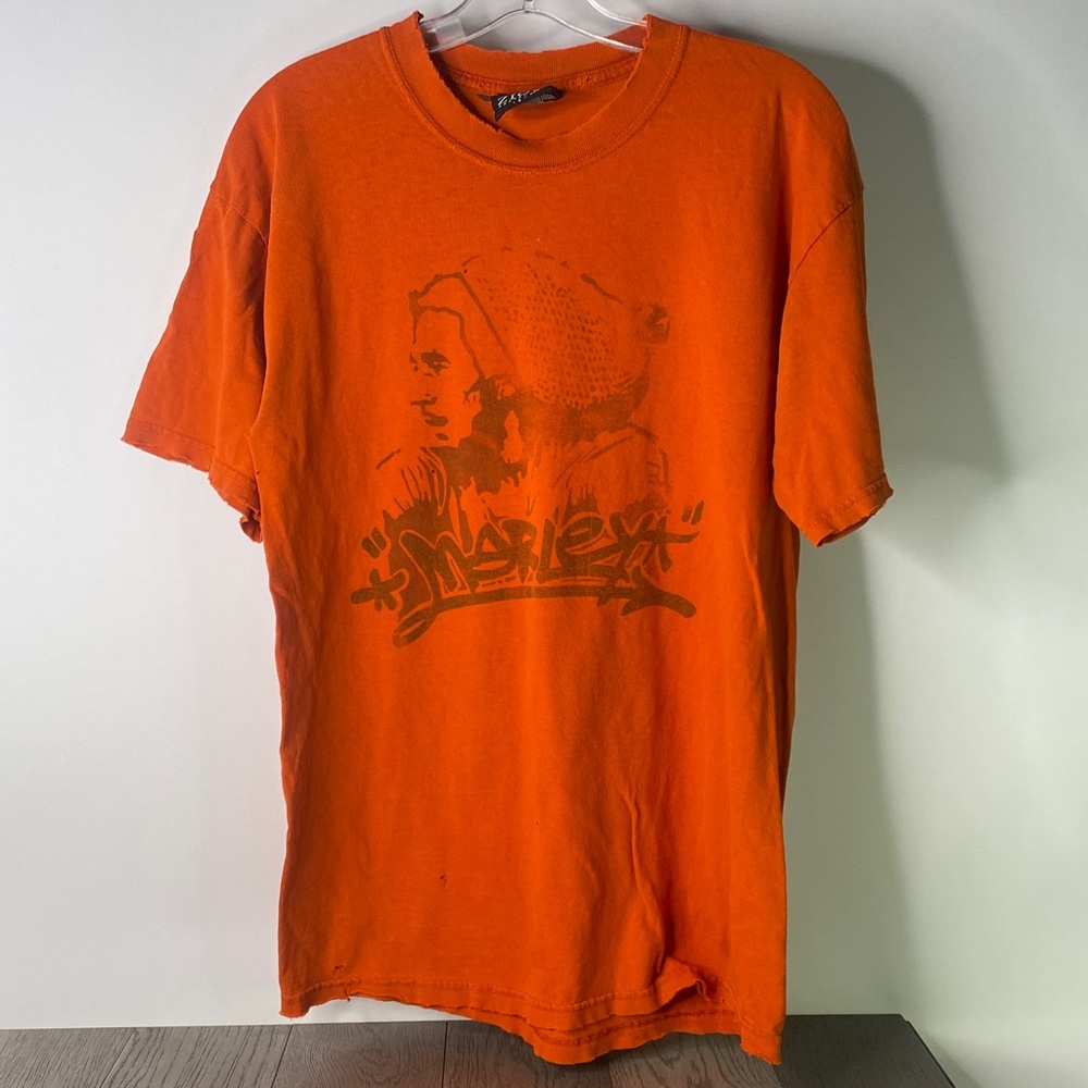 Distressed Zion Rootswear Orange Graphic Tee Men’s Size Large - Holes In Pits